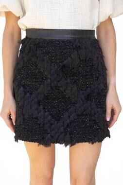 NEW VOY furry and leather skirt in black